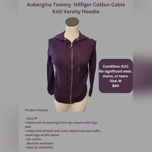Aubergine Tommy Hilfiger Cotton CableKnit Varsity Hoodie